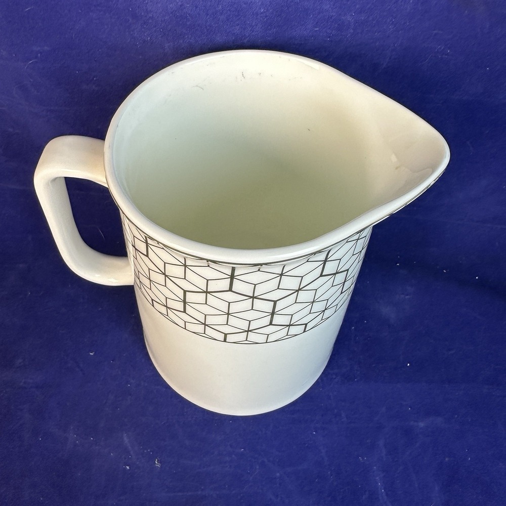 Grace's White with Metallic Gold Geometric Trim Porcelain Teapot Pitcher - Picture 4 of 13